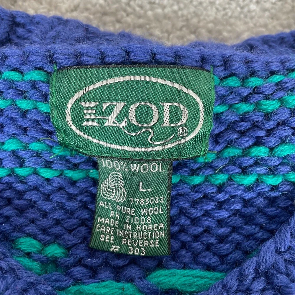 Vintage‎ IZOD Sweater Mens Large Wool Ski Chunky Knit Grandpa Geometric 80s 90s